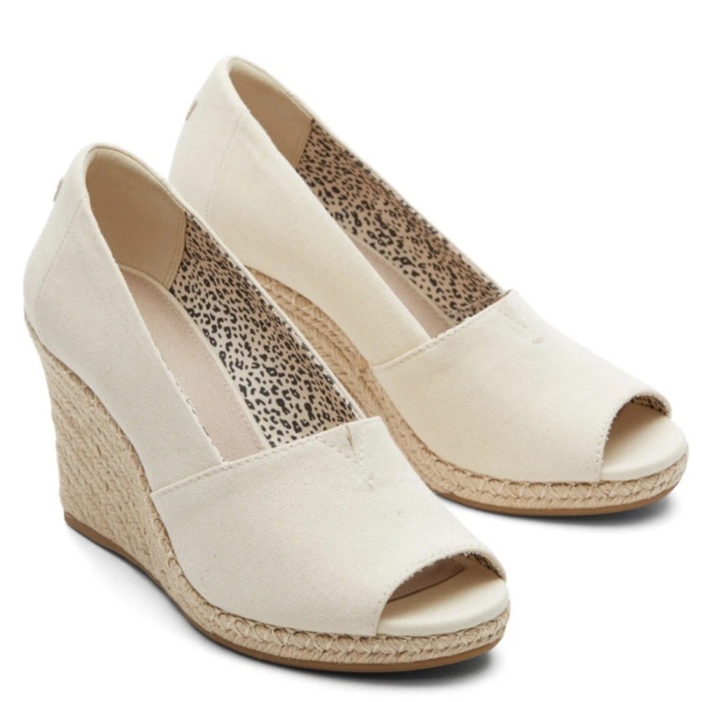 Tom’s Women’s Michelle Espadrille Canvas Peep-Toe Cream Wedge Sz 10 W NWOT!
